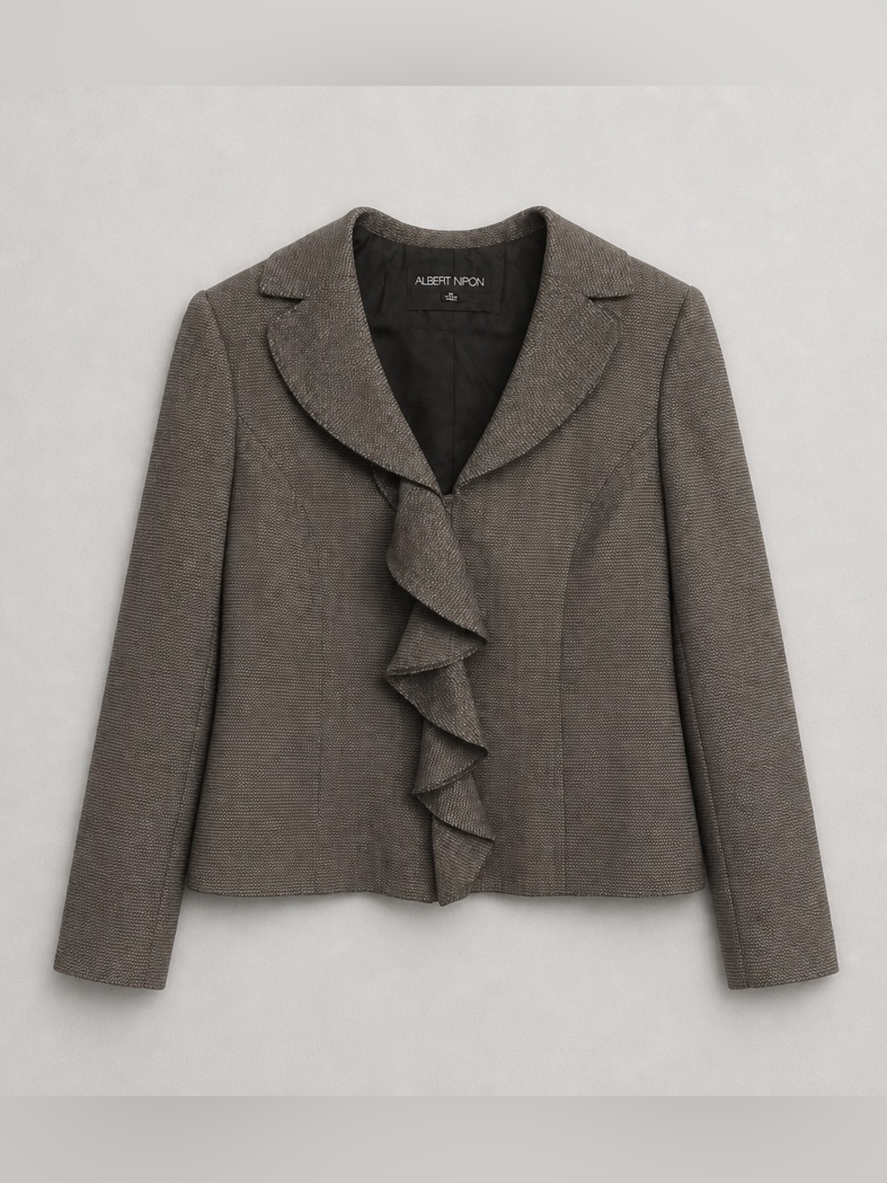 Albert Nipon Women's Brown Ruffle-Front Jacket 10